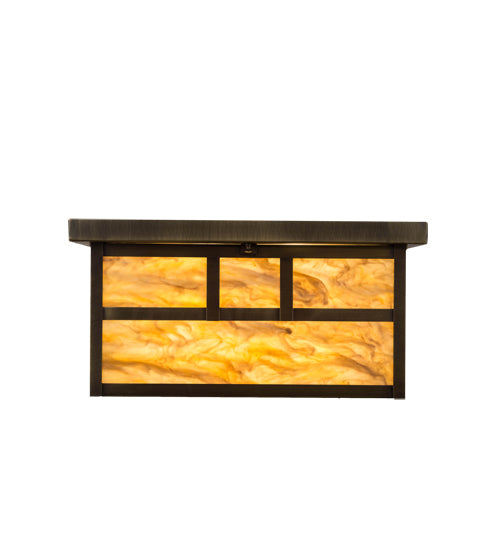 Meyda Lighting Hyde Park 29" 4-Light Antique Brass Bar Mission Flush Mount Light With Travertine Idalight Shade Glass