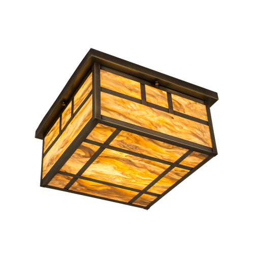 Meyda Lighting Hyde Park 29" 4-Light Antique Brass Bar Mission Flush Mount Light With Travertine Idalight Shade Glass