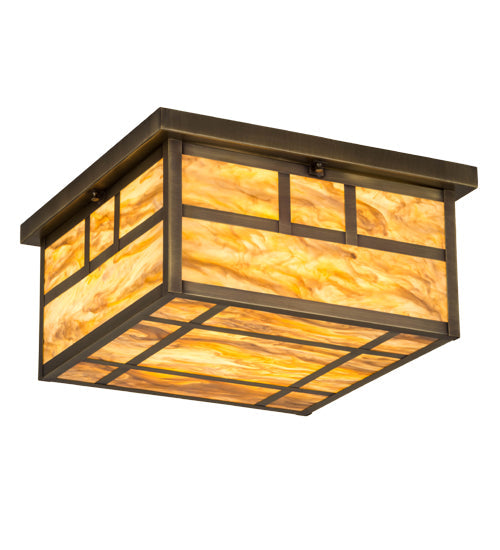 Meyda Lighting Hyde Park 29" 4-Light Antique Brass Bar Mission Flush Mount Light With Travertine Idalight Shade Glass