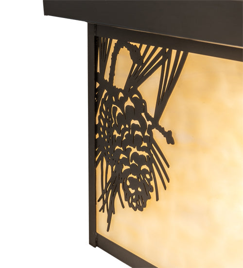 Meyda Lighting Hyde Park 29" 6-Light Craftsman Brown Winter Pine Flush Mount Light With Beige Art & Clear Seeded Shade Glass