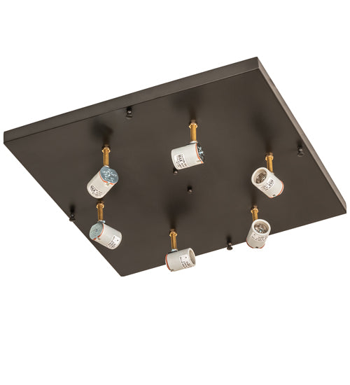 Meyda Lighting Hyde Park 29" 6-Light Craftsman Brown Winter Pine Flush Mount Light With Beige Art & Clear Seeded Shade Glass