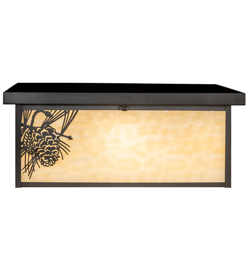 Meyda Lighting Hyde Park 29" 6-Light Craftsman Brown Winter Pine Flush Mount Light With Beige Art & Clear Seeded Shade Glass