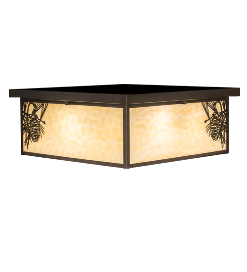 Meyda Lighting Hyde Park 29" 6-Light Craftsman Brown Winter Pine Flush Mount Light With Beige Art & Clear Seeded Shade Glass