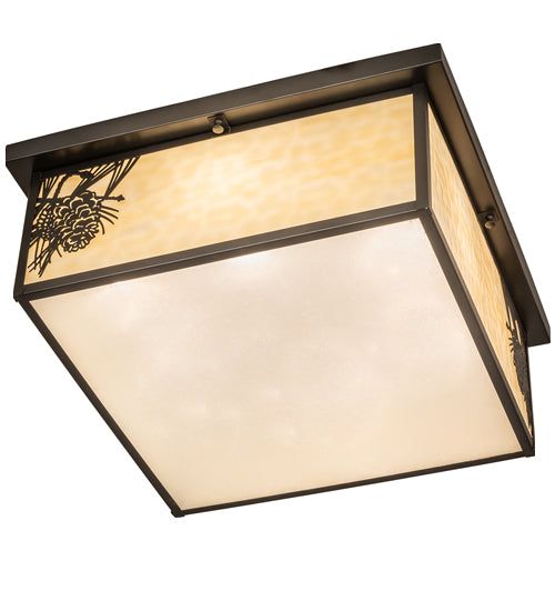 Meyda Lighting Hyde Park 29" 6-Light Craftsman Brown Winter Pine Flush Mount Light With Beige Art & Clear Seeded Shade Glass