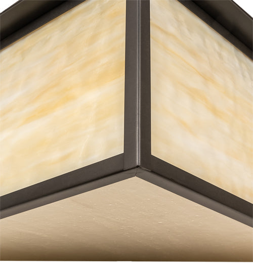 Meyda Lighting Hyde Park 29" 6-Light Craftsman Brown Winter Pine Flush Mount Light With Beige Art & Clear Seeded Shade Glass