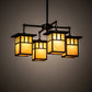 Meyda Lighting Hyde Park 31" 4-Light Craftsman Brown Double Bar Mission Chandelier With Beige Art Shade Glass