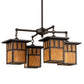 Meyda Lighting Hyde Park 31" 4-Light Craftsman Brown Double Bar Mission Chandelier With Beige Art Shade Glass
