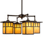 Meyda Lighting Hyde Park 31" 4-Light Craftsman Brown Double Bar Mission Chandelier With Beige Art Shade Glass