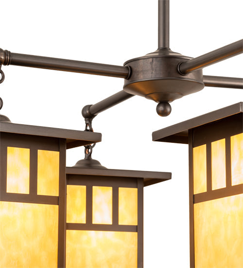 Meyda Lighting Hyde Park 31" 4-Light Craftsman Brown Double Bar Mission Chandelier With Beige Art Shade Glass
