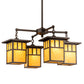 Meyda Lighting Hyde Park 31" 4-Light Craftsman Brown Double Bar Mission Chandelier With Beige Art Shade Glass