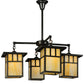 Meyda Lighting Hyde Park 31" 4-Light Craftsman Brown Double Bar Mission Chandelier With Beige Shade Glass