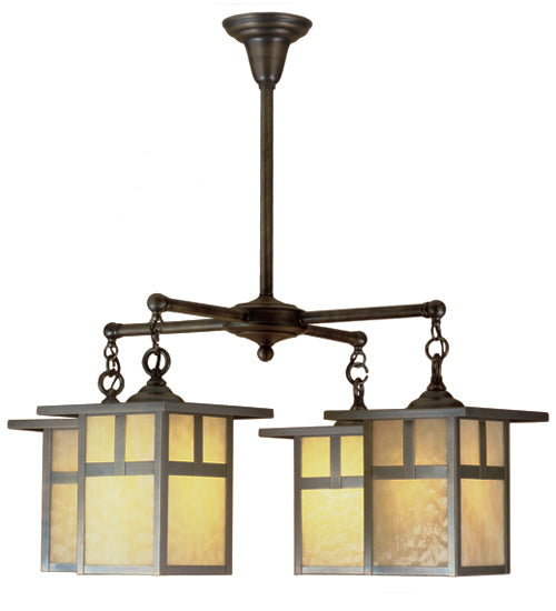 Meyda Lighting Hyde Park 32" 4-Light Antique Brass T Mission Chandelier With Beige Shade Glass