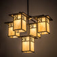 Meyda Lighting Hyde Park 32" 5-Light Craftsman Brown Sprig Chandelier With Beige Iridescent Shade Glass