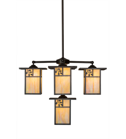 Meyda Lighting Hyde Park 32" 5-Light Craftsman Brown Sprig Chandelier With Beige Iridescent Shade Glass