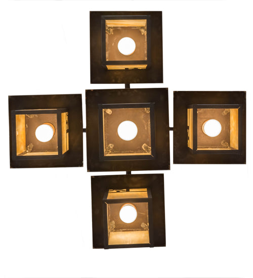Meyda Lighting Hyde Park 32" 5-Light Craftsman Brown Sprig Chandelier With Beige Iridescent Shade Glass