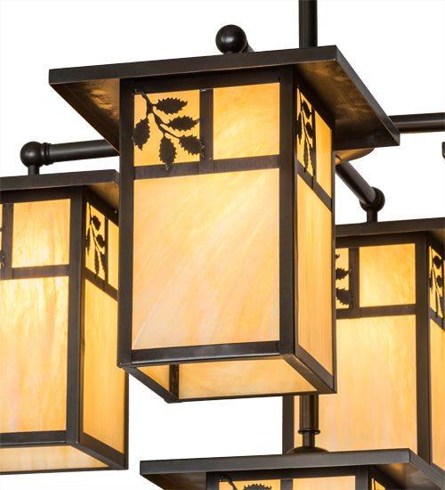 Meyda Lighting Hyde Park 32" 5-Light Craftsman Brown Sprig Chandelier With Beige Iridescent Shade Glass