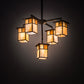 Meyda Lighting Hyde Park 32" 5-Light Craftsman Brown "T" Mission Chandelier With Beige Iridescent & Amber Mica Shade Glass