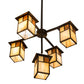 Meyda Lighting Hyde Park 32" 5-Light Craftsman Brown "T" Mission Chandelier With Beige Iridescent & Amber Mica Shade Glass