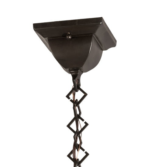 Meyda Lighting Hyde Park 32" 5-Light Craftsman Brown "T" Mission Chandelier With Beige Iridescent & Amber Mica Shade Glass