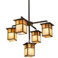 Meyda Lighting Hyde Park 32" 5-Light Craftsman Brown "T" Mission Chandelier With Beige Iridescent & Amber Mica Shade Glass