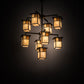 Meyda Lighting Hyde Park 32" 9-Light Craftsman Brown "T" Mission Chandelier With Beige Iridescent Glass & Amber Mica Shade