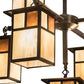 Meyda Lighting Hyde Park 32" 9-Light Craftsman Brown "T" Mission Chandelier With Beige Iridescent Glass & Amber Mica Shade