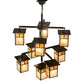 Meyda Lighting Hyde Park 32" 9-Light Craftsman Brown "T" Mission Chandelier With Beige Iridescent Glass & Amber Mica Shade