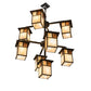 Meyda Lighting Hyde Park 32" 9-Light Craftsman Brown "T" Mission Chandelier With Beige Iridescent Glass & Amber Mica Shade