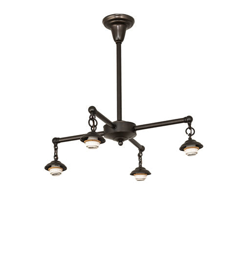 Meyda Lighting Hyde Park 34" 4-Light Craftsman Brown Double Bar Mission Chandelier With Silver Mica Shade Glass