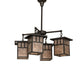 Meyda Lighting Hyde Park 34" 4-Light Craftsman Brown Double Bar Mission Chandelier With Silver Mica Shade Glass
