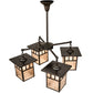 Meyda Lighting Hyde Park 34" 4-Light Craftsman Brown Double Bar Mission Chandelier With Silver Mica Shade Glass