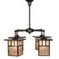 Meyda Lighting Hyde Park 34" 4-Light Craftsman Brown Double Bar Mission Chandelier With Silver Mica Shade Glass