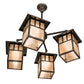 Meyda Lighting Hyde Park 34" 4-Light Craftsman Brown Double Bar Mission Chandelier With Silver Mica Shade Glass