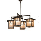 Meyda Lighting Hyde Park 34" 4-Light Craftsman Brown Double Bar Mission Chandelier With Silver Mica Shade Glass