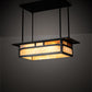 Meyda Lighting Hyde Park 34" 4-Light Craftsman Brown Double Bar Mission Island Pendant Light With Beige & Amber Mica Shade Glass