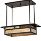 Meyda Lighting Hyde Park 34" 4-Light Craftsman Brown Double Bar Mission Island Pendant Light With Beige & Amber Mica Shade Glass