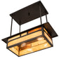 Meyda Lighting Hyde Park 34" 4-Light Craftsman Brown Double Bar Mission Island Pendant Light With Beige & Amber Mica Shade Glass