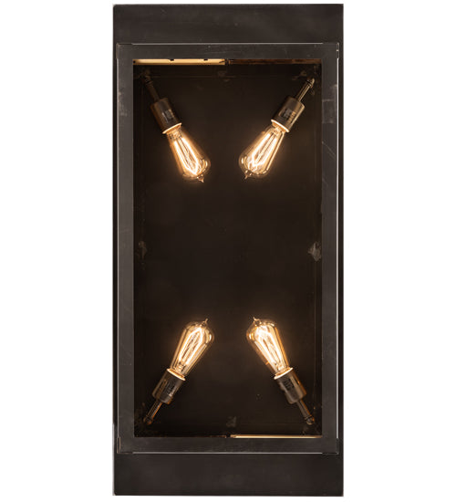 Meyda Lighting Hyde Park 34" 4-Light Craftsman Brown Double Bar Mission Island Pendant Light With Beige & Amber Mica Shade Glass
