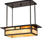 Meyda Lighting Hyde Park 34" 4-Light Craftsman Brown Double Bar Mission Island Pendant Light With Beige & Amber Mica Shade Glass
