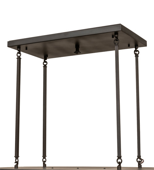 Meyda Lighting Hyde Park 34" 4-Light Craftsman Brown Double Bar Mission Island Pendant Light With White Art Shade Glass