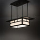 Meyda Lighting Hyde Park 34" 4-Light Craftsman Brown Double Bar Mission Island Pendant Light With White Art Shade Glass