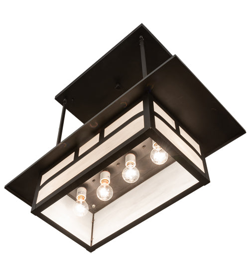 Meyda Lighting Hyde Park 34" 4-Light Craftsman Brown Double Bar Mission Island Pendant Light With White Art Shade Glass