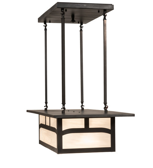Meyda Lighting Hyde Park 34" 4-Light Craftsman Brown Double Bar Mission Island Pendant Light With White Art Shade Glass