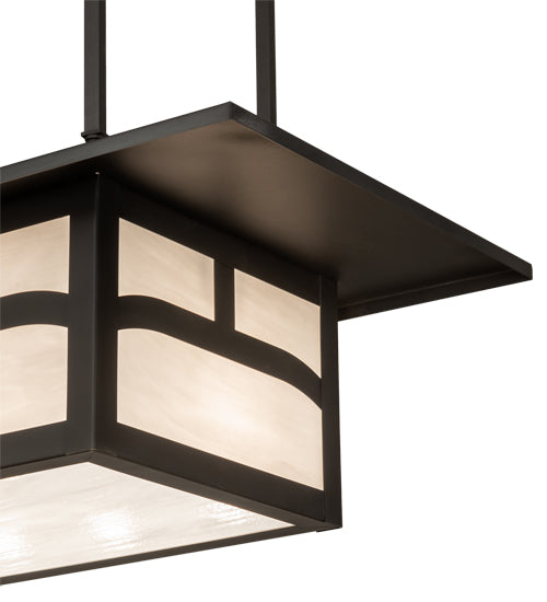 Meyda Lighting Hyde Park 34" 4-Light Craftsman Brown Double Bar Mission Island Pendant Light With White Art Shade Glass