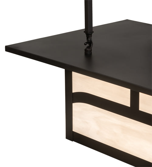 Meyda Lighting Hyde Park 34" 4-Light Craftsman Brown Double Bar Mission Island Pendant Light With White Art Shade Glass