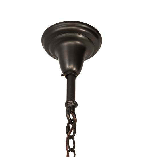 Meyda Lighting Hyde Park 34" 9-Light Craftsman Brown "T" Mission Chandelier With Beige Iridescent Art Shade Glass