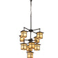 Meyda Lighting Hyde Park 34" 9-Light Craftsman Brown "T" Mission Chandelier With Beige Iridescent Art Shade Glass