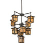Meyda Lighting Hyde Park 34" 9-Light Craftsman Brown "T" Mission Chandelier With Beige Iridescent Art Shade Glass
