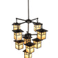 Meyda Lighting Hyde Park 34" 9-Light Craftsman Brown "T" Mission Chandelier With Beige Iridescent Art Shade Glass