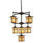 Meyda Lighting Hyde Park 34" 9-Light Craftsman Brown "T" Mission Chandelier With Beige Iridescent Art Shade Glass
